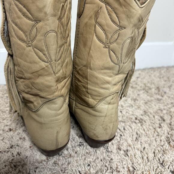Laredo Womens Crunch Tassel Boots Size 8 Tan Leather Made in USA Western Cowgirl - Picture 6 of 9